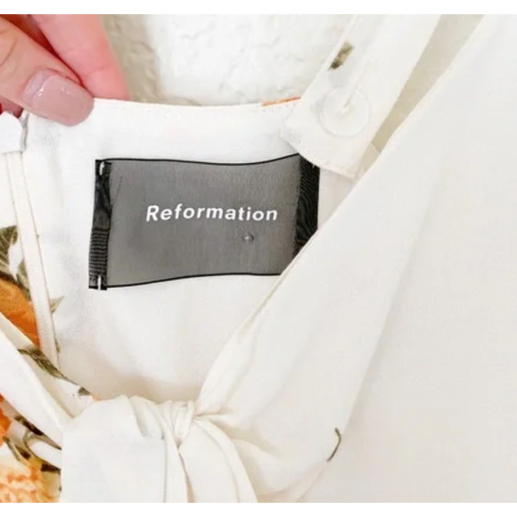 Reformation 6 Frankfort Button Front Floral Dress Tie Front Silky Yellow White - Picture 9 of 11